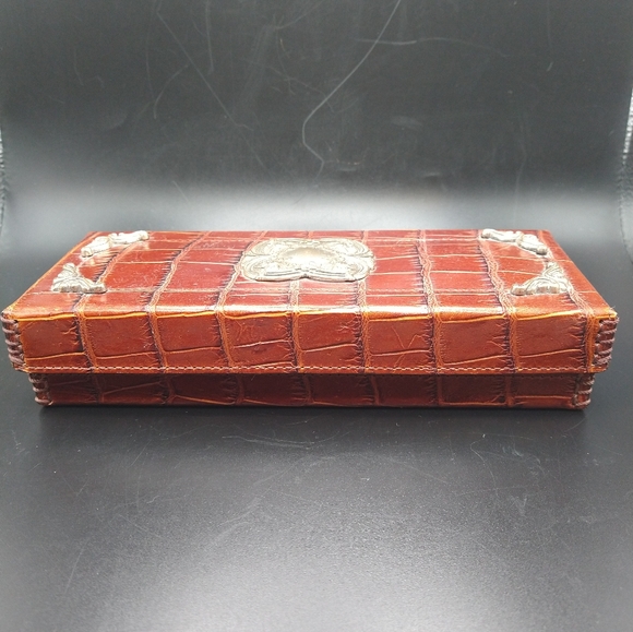 Embellished Leatherette Dresser Storage Necktie Glove Box 8" x 3" - Picture 3 of 12